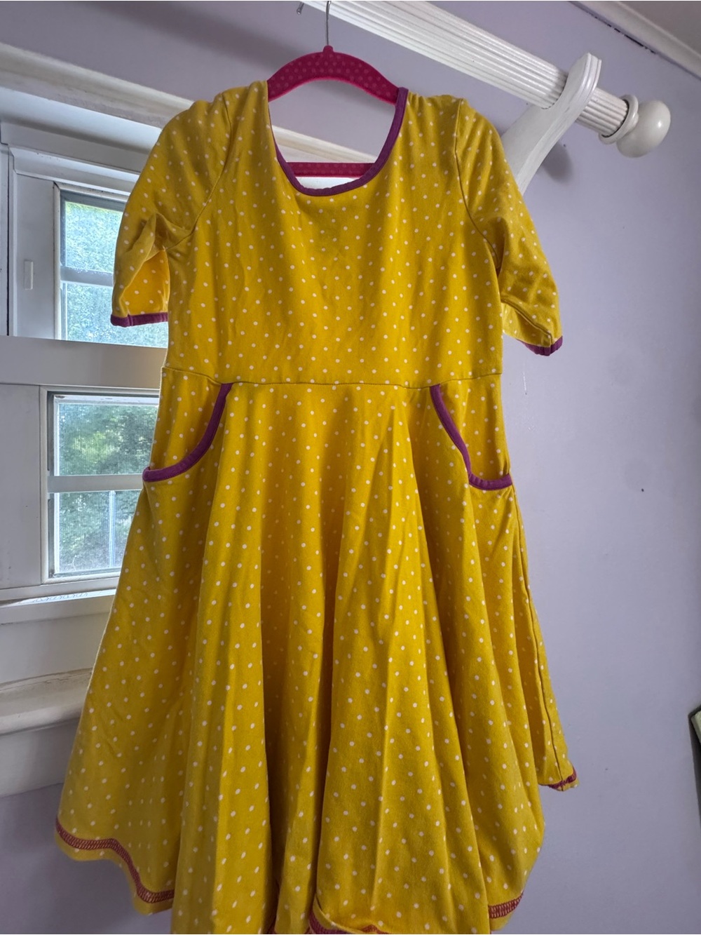 Wildflowers Yellow Polka Dot Dress with Purple Trim